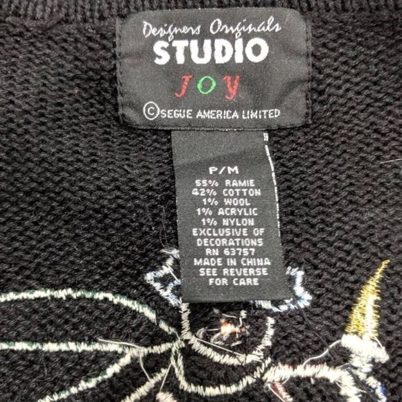Ugly Christmas Sweater Black Holiday Patriotic Snowman Cardigan Crewneck Size MP - Picture 8 of 8